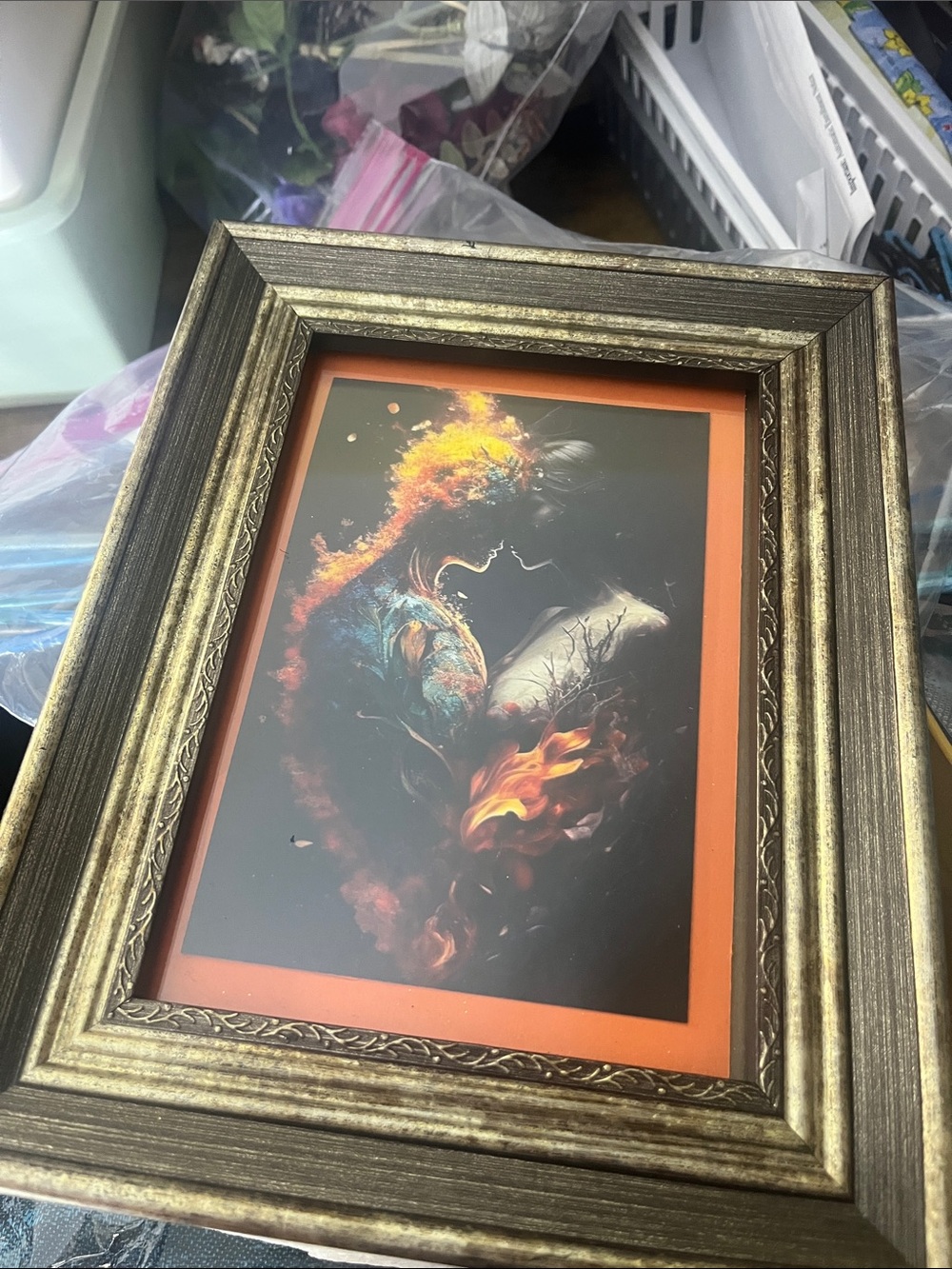 Framed Abstract Flame Woman Art Print - couples flame Orange Accent 661